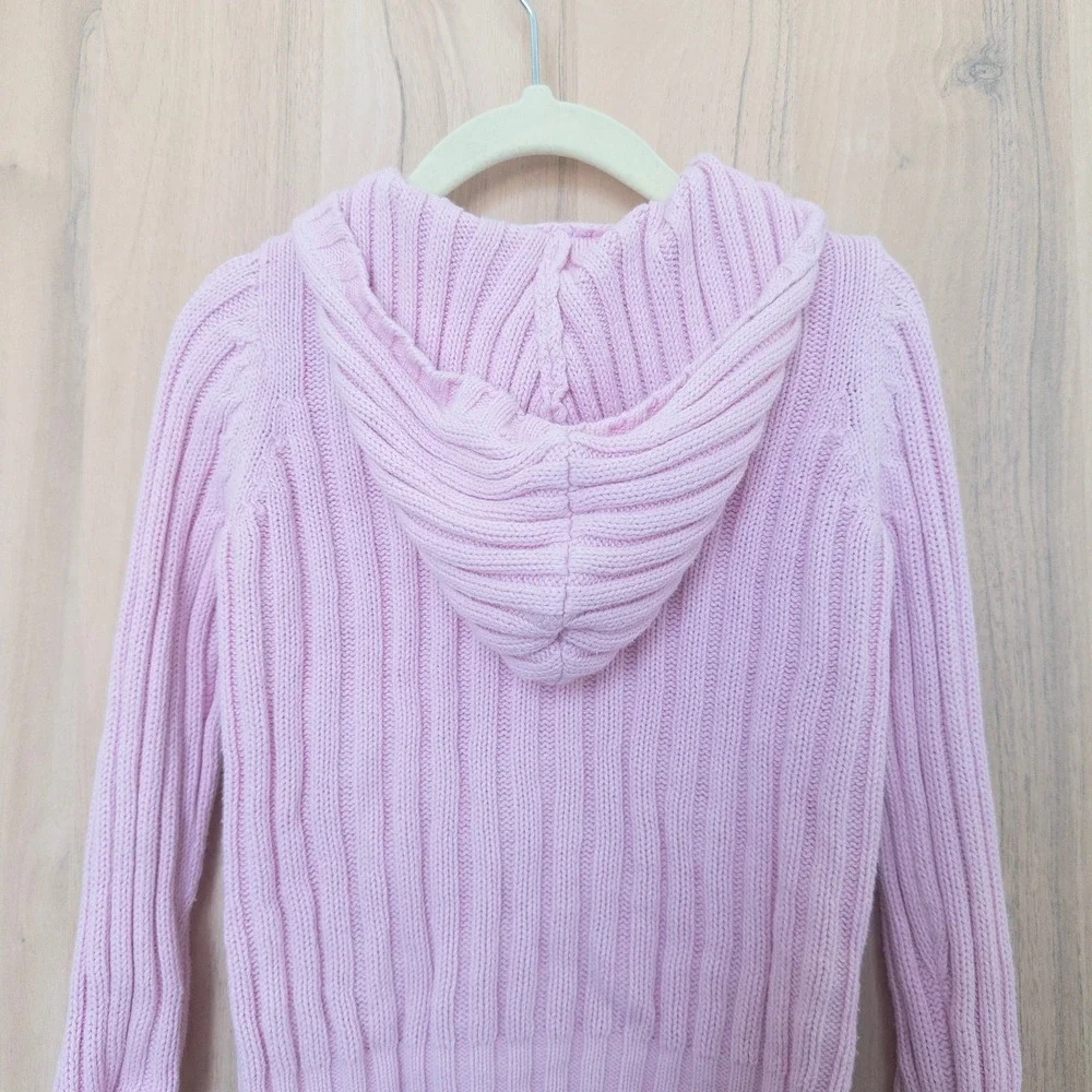 Vintage Osh Kosh Girls Sweater 4T Pink Cable Knit Hooded Zip‎ Up Cardigan Preppy
